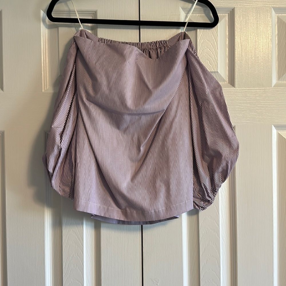 MLM Label Horizontal White & Maroon Stripe Cold Shoulder Blouse